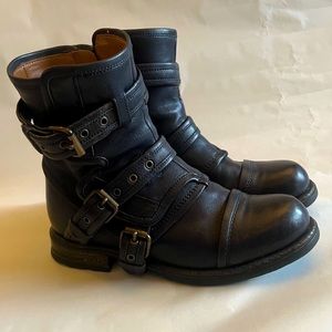 Navy Limited Edition UGG Collection Elisabeta Leather Moto Boots Blue Sz 8 Italy